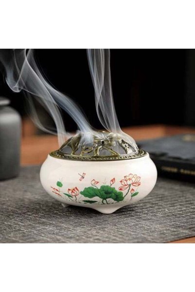 ViViRaSmi Small 9cm Ceramic Incense Burner Holder with Metal Lid - Decorative...