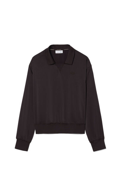 Lacoste Dark Brown Relaxed Fit Polo Collar Long Sleeve Women's T-Shirt