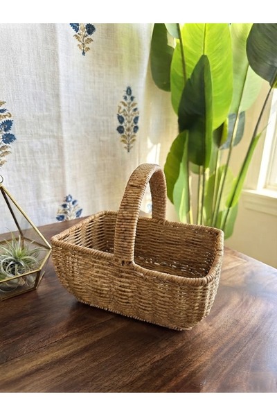 Dekor köşesi Handmade Wicker Rattan Basket, Jute Woven Decorative Multi-Purpo...