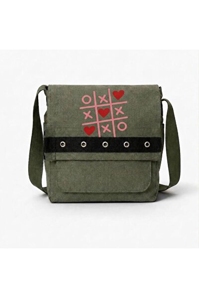 Minga London Khaki Xoxo Printed Round Eyelet Messenger Bag