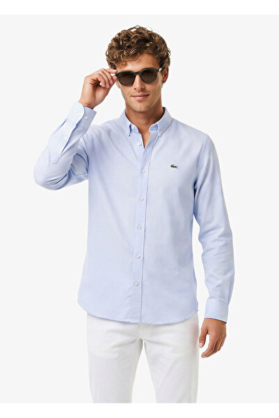 Lacoste Mavi Slim Fit Düğmeli Yaka Uzun Kollu Erkek Gömlek