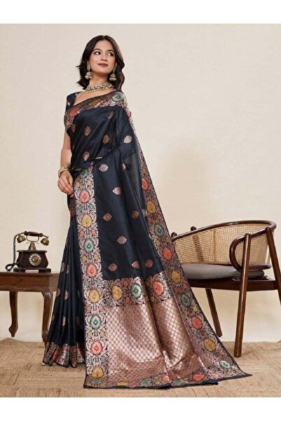 ViViRaSmi Generic Premium Banarasi Silk Saree with Silver Zari & Meenakari We...