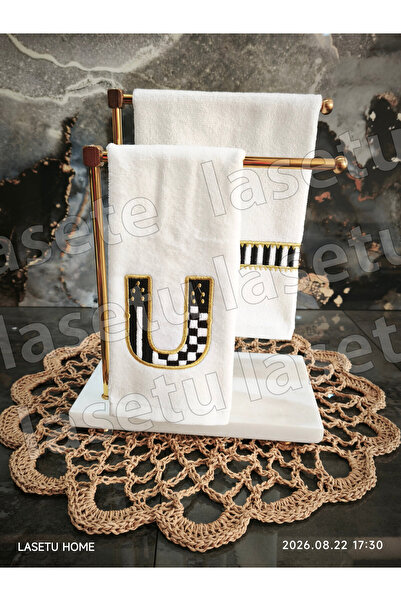 LASETU Checkered U Lettered and Striped Kitchen Towel Set of 2 (30X50)
