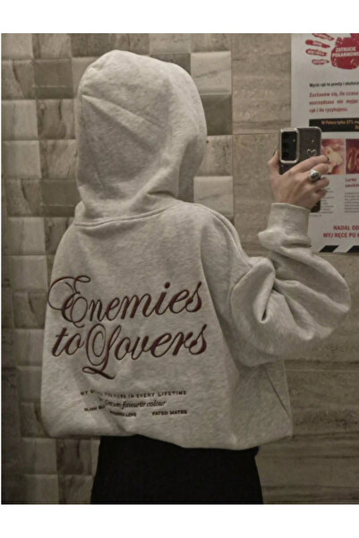 MOONBULL Ünisex Enemies Baskı Detaylı Kışlık Pamuklu Oversize 3 İplik Penye K...
