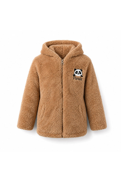 casa nexa Kız Erkek Çocuk Peluş Mont Hırka Kapüşonlu Panda Nakışlı Fermuarlı ...