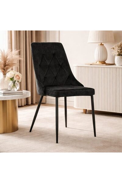 Solplant Scaun bucatarie/living, , Imola, catifea negru, picioare metal negru...