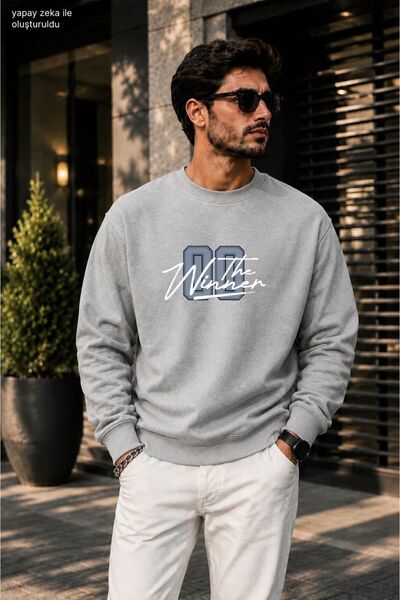 caddekombin Men's the Winner Printed Round Neck Sweatshirt