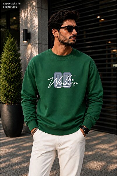 caddekombin Men's the Winner Printed Round Neck Sweatshirt