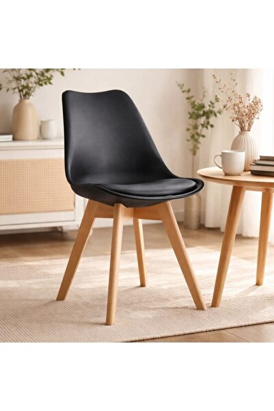 Solplant Scaun bucatarie/living, , Mark, PP negru, picioare lemn natur, 49x43...