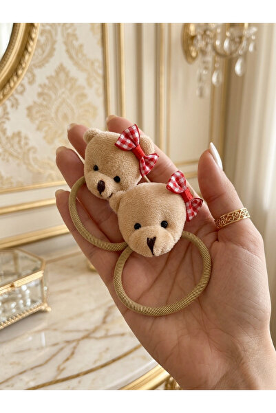 GÜLPEŞE 2-Piece Teddy Bear Detailed Elastic Hair Clip Plush Hair Clip