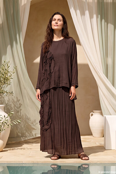 Ceremony Tunic and Skirt with Crisscross Detail Cupra Set 911 Brown