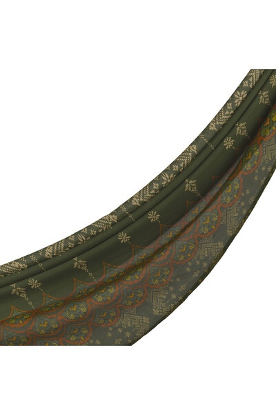 ipekevi Βαμβακερό σάλι Khaki Green Kilim Esintisi