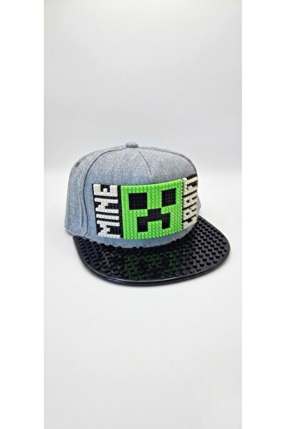 KUTPİA Pixel Blok Minecraft - Creeper Gri Çocuk Kep Şapka – LEGO Uyumlu Siper...