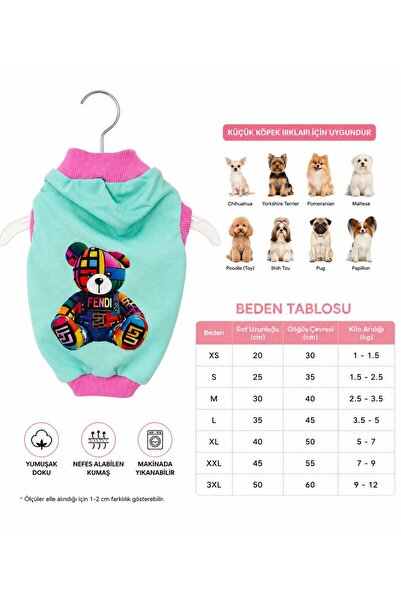 KÜÇÜK IRK RENKLİ AYICIK BASKILI KÖPEK KIYAFET