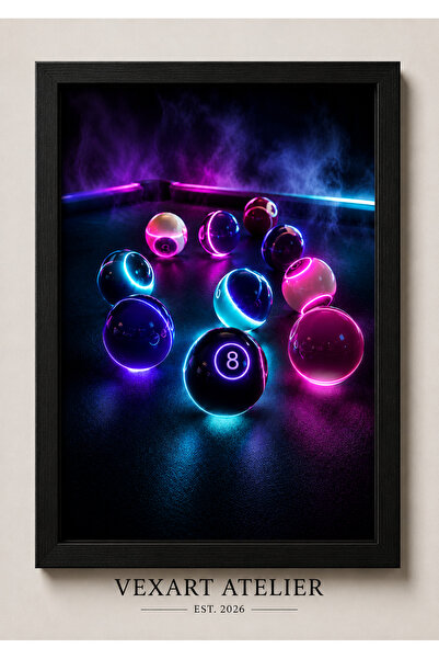 Neon Bilardo Tablosu – 8 Top Bilardo Poster Duvar Dekoru – Çerçeveli ve Çerçevesiz