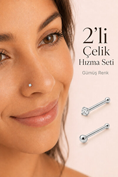 moonzy - minimalist & cozy 2'li 316L Çelik Hızma Seti Zirkon Tektaş ve Top Bu...