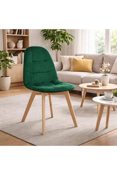 Solplant Scaun bucatarie/living, , Bora, catifea verde, picioare lemn natur, ...