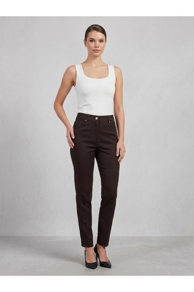 Ekol High Waist Gold Button Detailed Trousers 2035