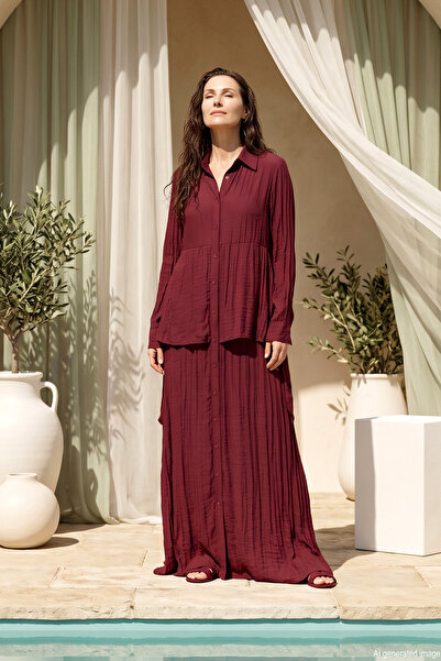 Ceremony Front-Tunic-Skirt-Look Front-Buttoned Cupra Dress 726 Claret Red