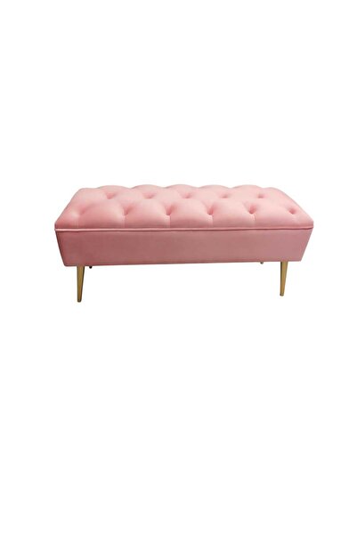 OEM Bancuta tapitata ,tip Chesterfield ,Metal/Catifea ,Roz, 90x35x40 cm