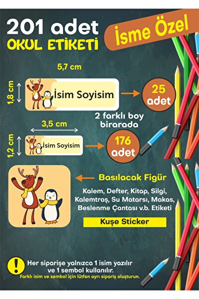 MEG DİJİTAL Okul Etiketi Kişiye Özel Okul Etiketi Kalem Defter Etiketi İsimli...