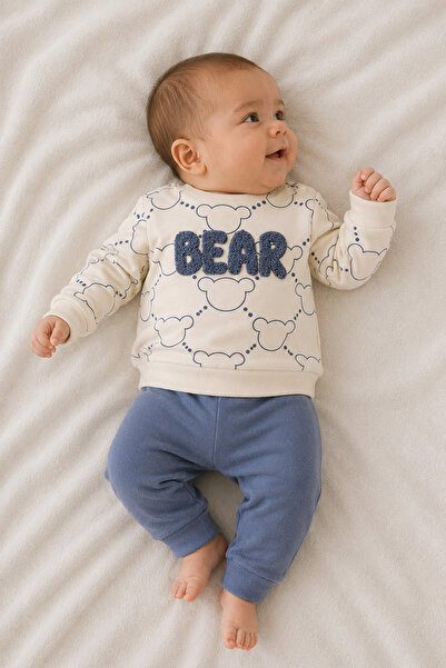 Rocha Baby Baby Boy Teddy Bear Embossed Embroidered Sweatshirt and Sweatpants Set