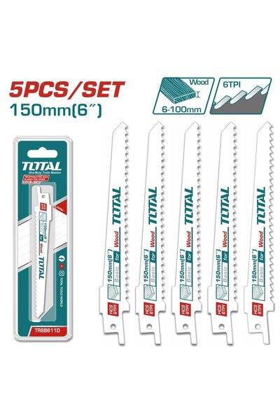 TOTAL Set 5 buc lame fierastrau sabie pentru lemn 150mm 6TPI