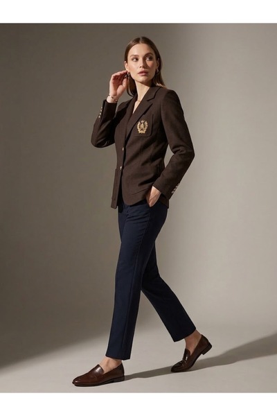 Ekol College Style Embroidered Double-Breasted Cut Blazer 4165