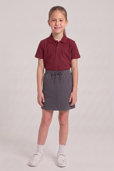 nacar çarşı Girl's Burgundy Polo Collar School T-Shirt Smoked Ribbed Waist Sc...