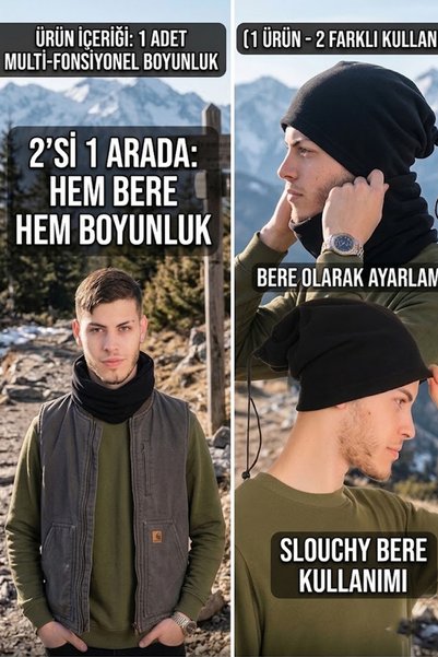 Ritagarcia Men's Fleece Neck Gaiter Beanie 2-in-1 Drawstring Adjustable Multi...