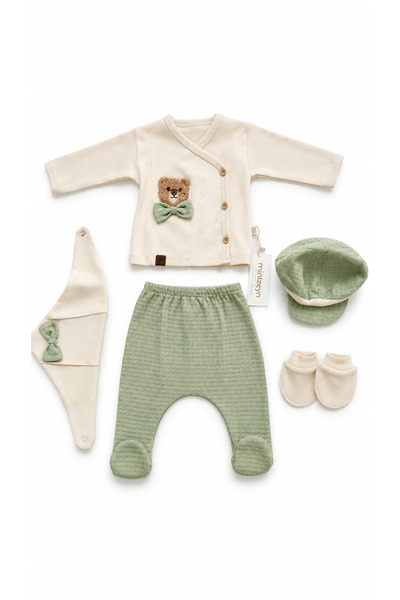 MİLAYS LİFE HOME COLLECTİON zERKEK BEBEK 0-3 AYICIK SÜZENE NAKIŞLI 5 li HASTANE ÇIKIŞ SETİ