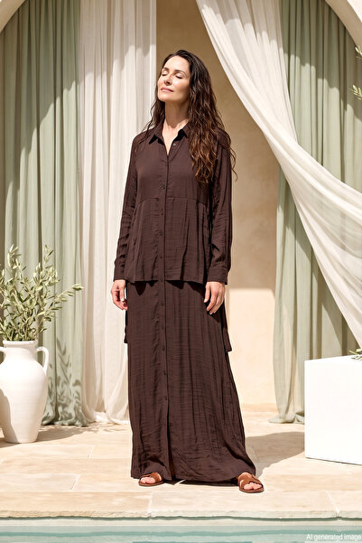 Ceremony Front Buttoned Cupra Dress with Tunic Skirt Look from the Front 726 ...