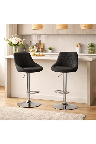 Solplant Set 2 scaune de bucatarie/bar, , Kast, rotativ, catifea neagra, pici...