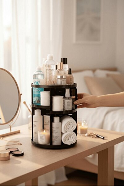 FIRE KING PANDA 360 Degree Rotating Makeup and Jewelry Organizer – Black Cosmetic Organizer