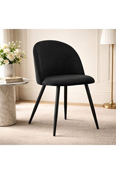 Solplant Scaun bucatarie/living, , Bello, catifea neagra, picioare metal negr...