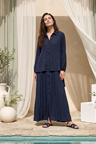 Ceremony Front Buttoned Cupra Dress with Tunic Skirt Look from the Front 726 ...
