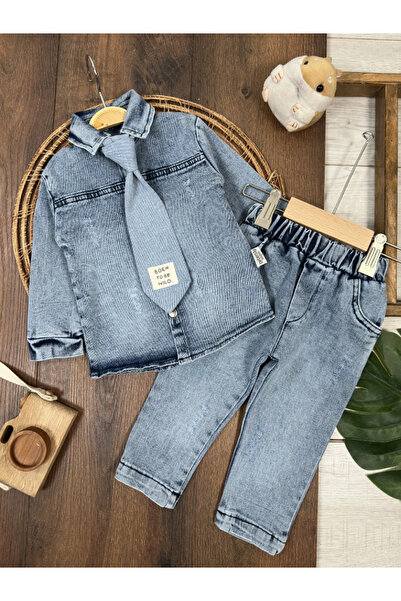 Bolly Baby Tie-Up Lycra Jeans with Front Snap Fasteners 3-Piece Jeans Set for...