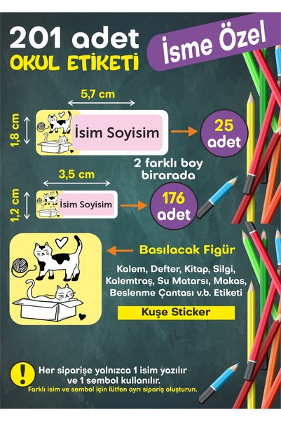 Okul Etiketi Kişiye Özel Okul Etiketi Kalem Defter Etiketi İsimli Sticker İsme Özel Okul Etiketi