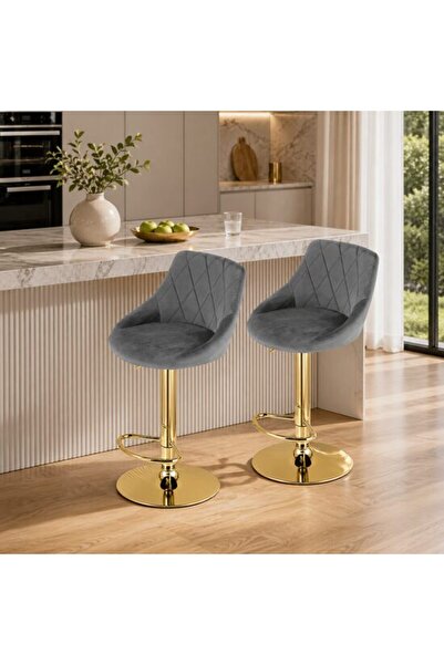 Solplant Set 2 scaune de bucatarie/bar, , Kast, rotativ, catifea gri, picior ...