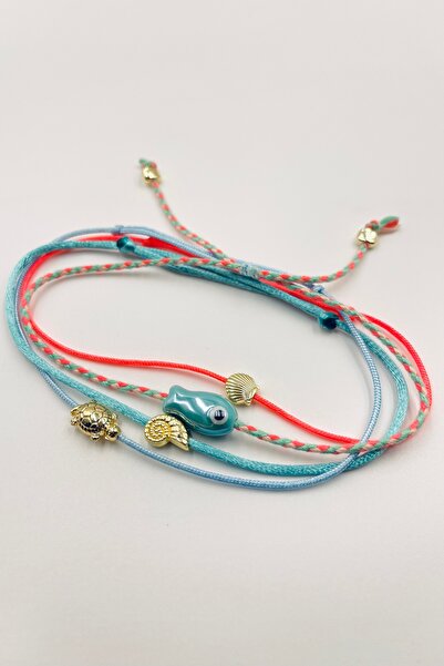Concept HuBuTU Bohemian Series Ceramic Turquoise Fish Rope Bracelet Set 4 Pieces