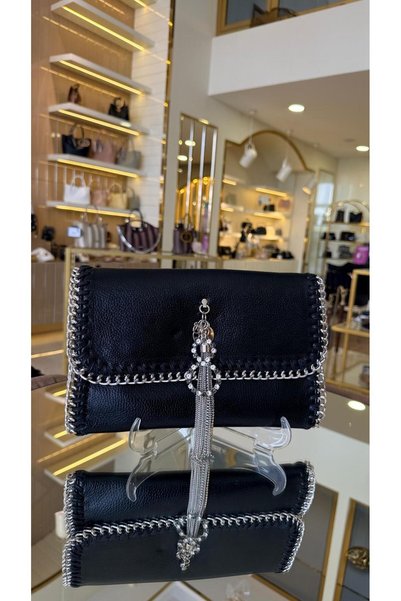 DUYGUSHOESBAG Imported Soft Leather Chain Detailed Cloutch with Hand and Shou...