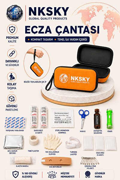 NKSKY 36 Parça İlk Yardım Çantası, Turuncu EVA Çantalı İlk Yardım Seti, Bilek...