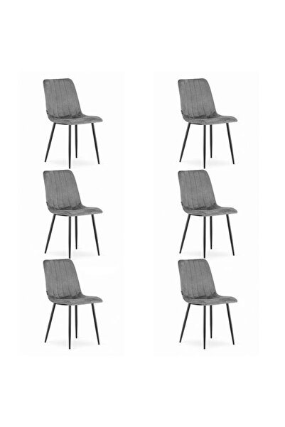 Solplant Set 6 scaune bucatarie/living, , Lava, catifea gri, picioare metal n...