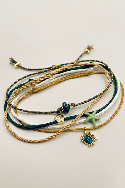 Concept HuBuTU Bohemian Series Murano Evil Eye Beaded Green Cream Gold Thread...