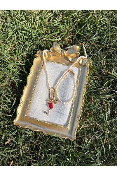 İnci set charm kilit ile birlikte nar tanesi ve gül