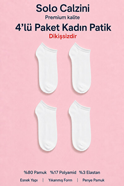 Kadın Patik Çorap 4’lü Paket Dikişsiz Burun Penye Pamuk