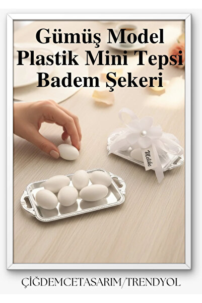 çiğdemcetasarım Gümüş Plastik Mini Tepsili Badem Şekeri 5 Adet