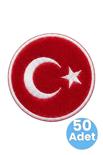 Tezzgelsin Turkish Flag Embroidery Emblem 7 cm 50 Pieces