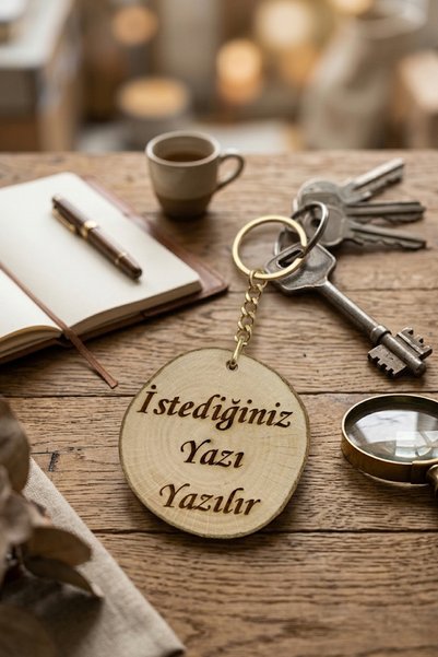 HEDİYELİKS Kişiye Özel Doğal Ahşap Kütük Anahtarlık - İsim Yazılı Hediye