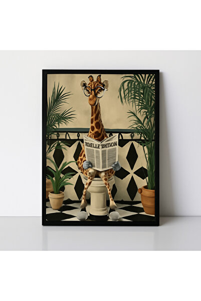 NT Handmade Decor de perete amuzant cu girafă, cu ramă din lemn natural, pict...